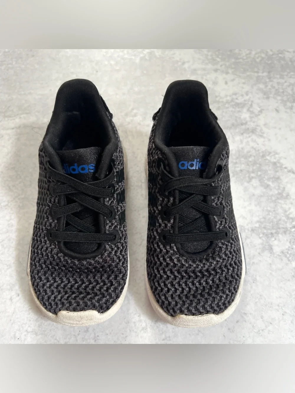 5⚽️ adidas Toddler Black Shadow Knit Slip-On Lace Sneakers with White Sole